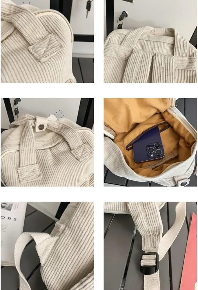 GGOOB Small Backpack Purse for Women Cute Mini Backpack Purse Aesthetic Backpack Tiny Corduroy Backpack Mini Bookbag Purse