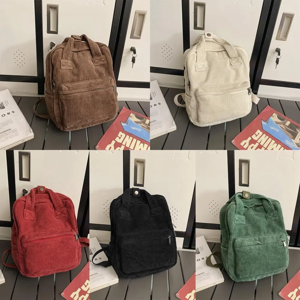 GGOOB Small Backpack Purse for Women Cute Mini Backpack Purse Aesthetic Backpack Tiny Corduroy Backpack Mini Bookbag Purse