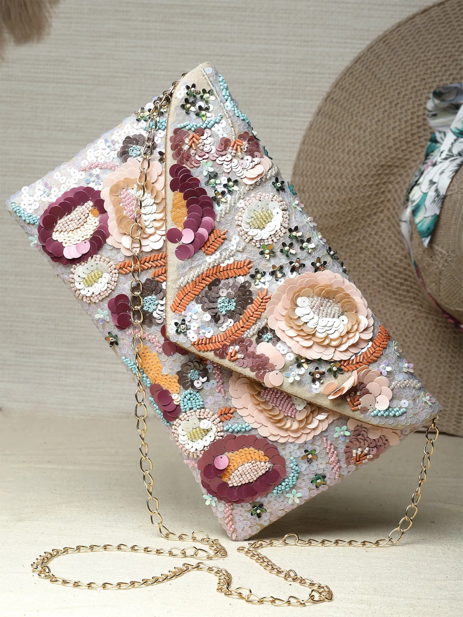 Ghoomar Floral Embellished Suede Sling Bag