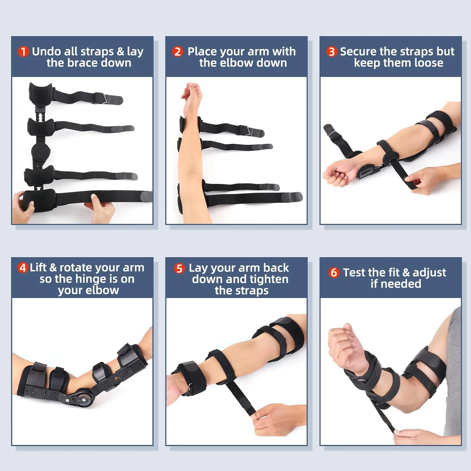 GHORTHOUD Hinged ROM Elbow Brace - Adjustable Post Op Elbow Brace Stabilizer Splint with Strap Sling Arm Injury Recovery Support After Surgery for Men Women (Left, Black)
