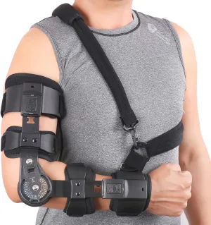 GHORTHOUD Hinged ROM Elbow Brace - Adjustable Post Op Elbow Brace Stabilizer Splint with Strap Sling Arm Injury Recovery Support After Surgery for Men Women (Left, Black)