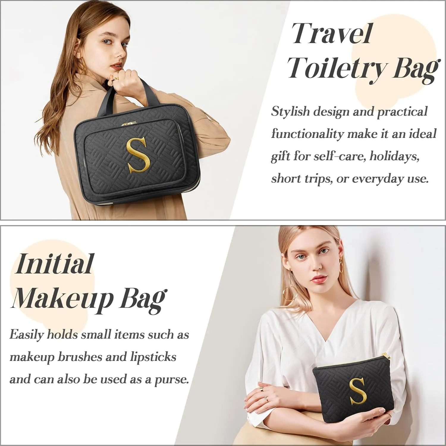 Gifts for Women, Initial Toiletry Makeup Bag Hanging Cosmetic Organizer with Embroidery Letter Personalized Nurse Teacher Appreciation Gift Birthday Mothers Day Gifts for Mom Sister Wife Friend Auntie