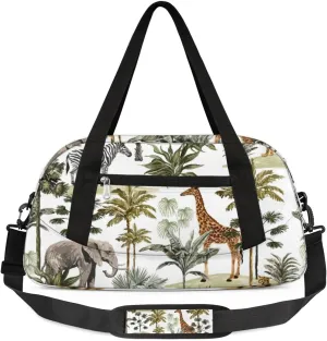 Giraffe Elephant Zebra Duffel Bag for Women Men Travel Bag Small Gym Bag Waterproof Workout Overnight Tote Bag for Sport Dance Weekend Yoga