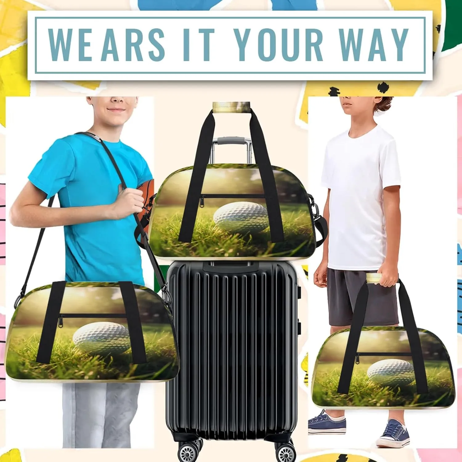 Golf Club Themed Small Gym Bag 18 inch Carry On Duffel Bag for Weekender Travel Sports Workout Yoga Gymnastics Dance Ballet