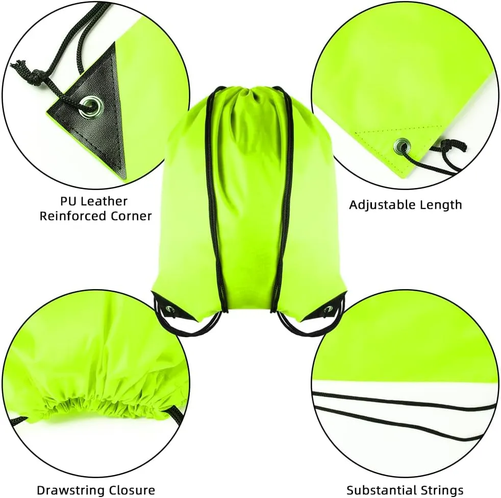 GoodtoU Drawstring Bags, Drawstring Backpack for Sport, Traveling, Team (60Pcs, Fluorescent Green)