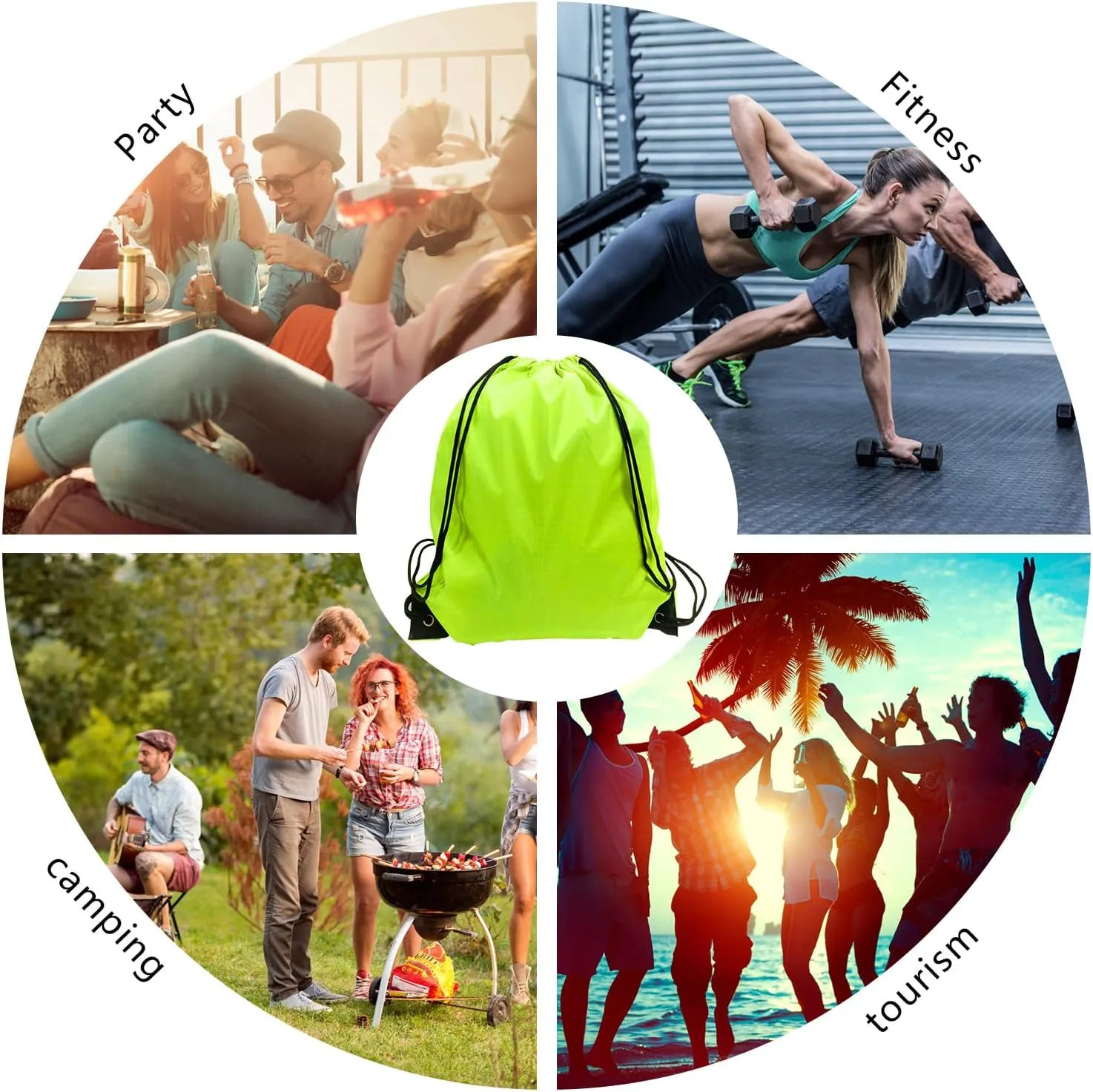 GoodtoU Drawstring Bags, Drawstring Backpack for Sport, Traveling, Team (60Pcs, Fluorescent Green)