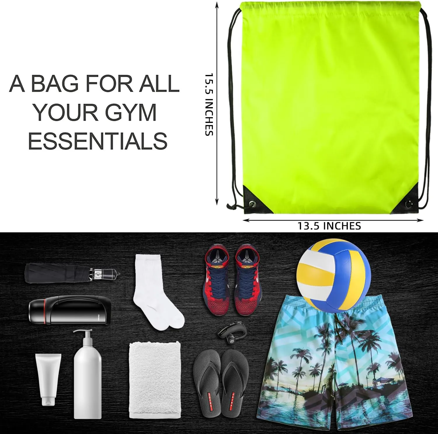 GoodtoU Drawstring Bags, Drawstring Backpack for Sport, Traveling, Team (60Pcs, Fluorescent Green)
