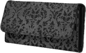 Gothic Floral Women Purse Black Slim Cash Wallet with Zipper Pocket, Vintage Goth Victorian Damask Faux Leather Trifold Long Ladies Billfold Wallets & Money Organizers