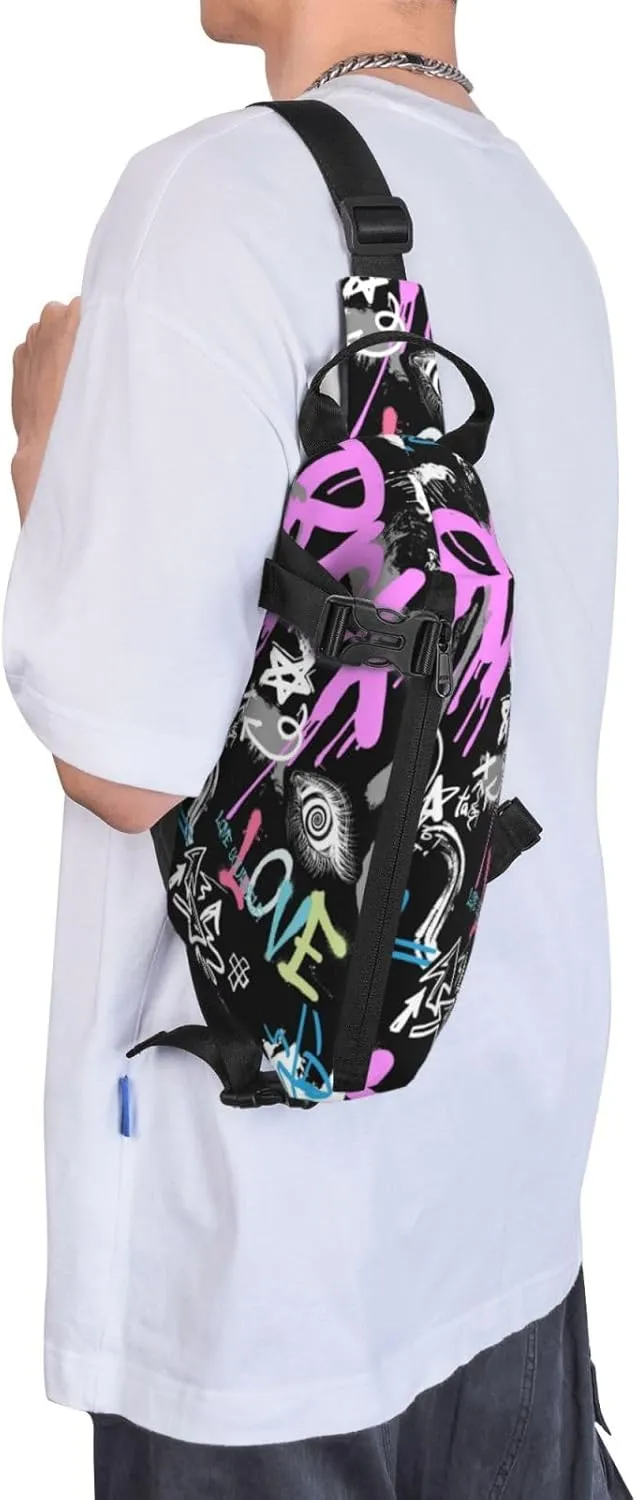 Graffiti Sling Backpack Graffiti Gifts Crossbody Bag For Women Men Sling Bag Travel Hiking Chest Bag Unisex