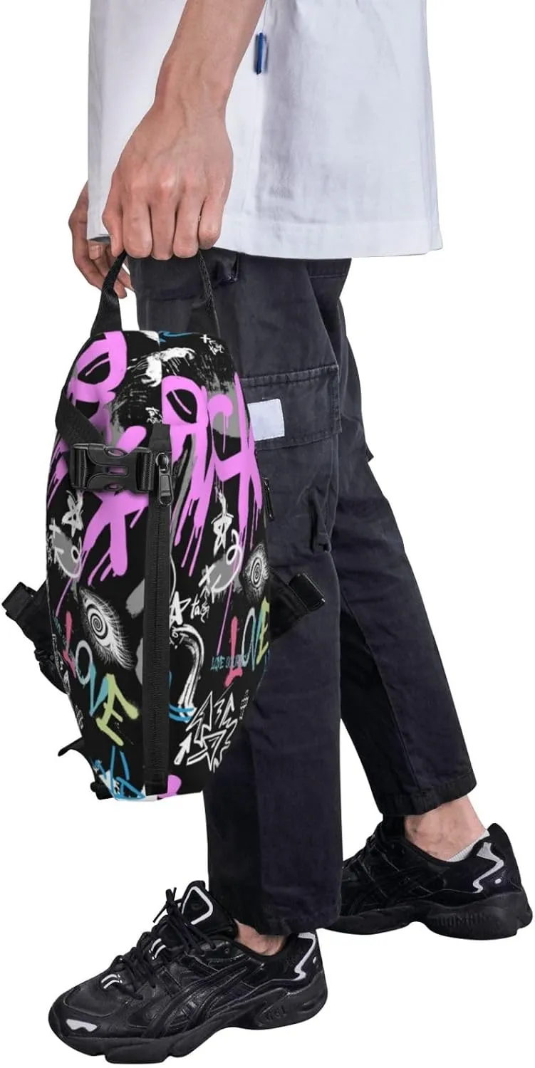 Graffiti Sling Backpack Graffiti Gifts Crossbody Bag For Women Men Sling Bag Travel Hiking Chest Bag Unisex