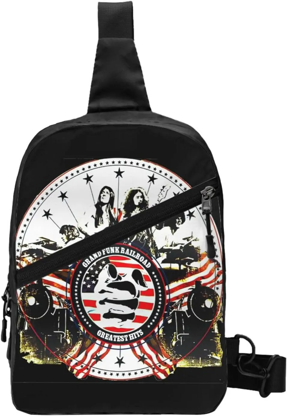 Grand Music Funk Railroad Crossbody Bag Chest Handbag Sling Bag Adjustable Shoulder Pouch Classic Chest Package Foldable Multipurpose Daypack for Gym