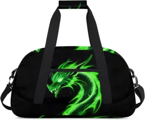 Green Dragon Kids Duffel Bag for Boys, Abstract Animal Sports Gym Bags Overnight Travel Weekender Lightweight Carry On Sleepovers Duffels for School Practice Gymnastics