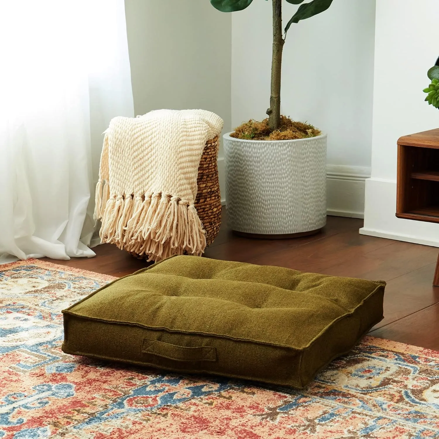 Greendale Home Fashions Square Tufted Floor Pillow with Removable Cover, Small (24"), Moss