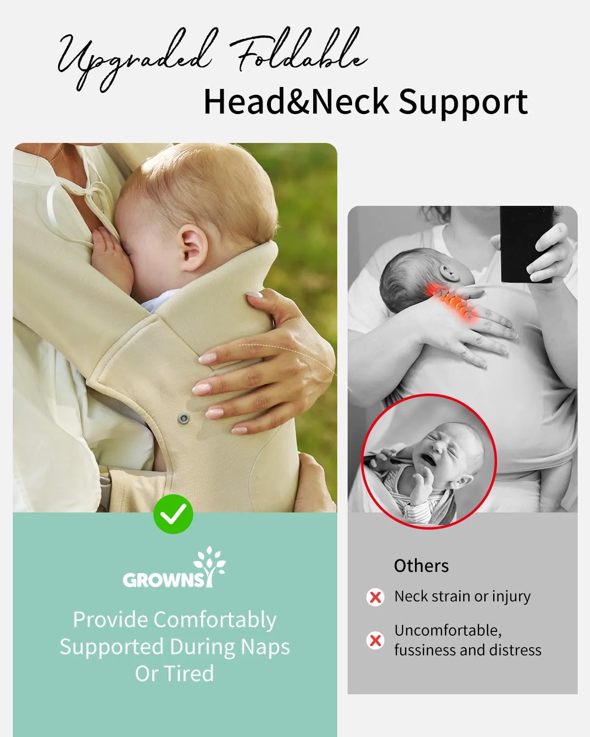 GROWNSY Baby Carrier, Cozy Baby Wraps Carrier, Ergonomic Baby Carrier Newborn to Toddler with Head Support, Cream