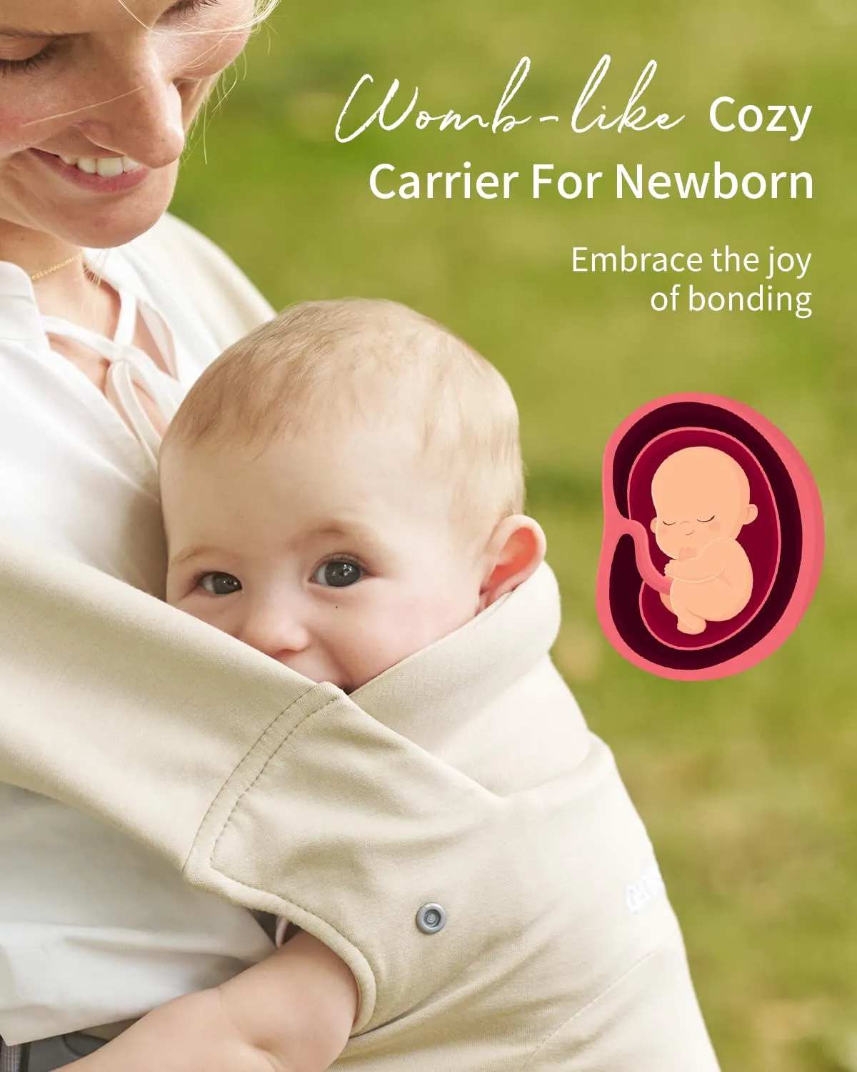 GROWNSY Baby Carrier, Cozy Baby Wraps Carrier, Ergonomic Baby Carrier Newborn to Toddler with Head Support, Cream