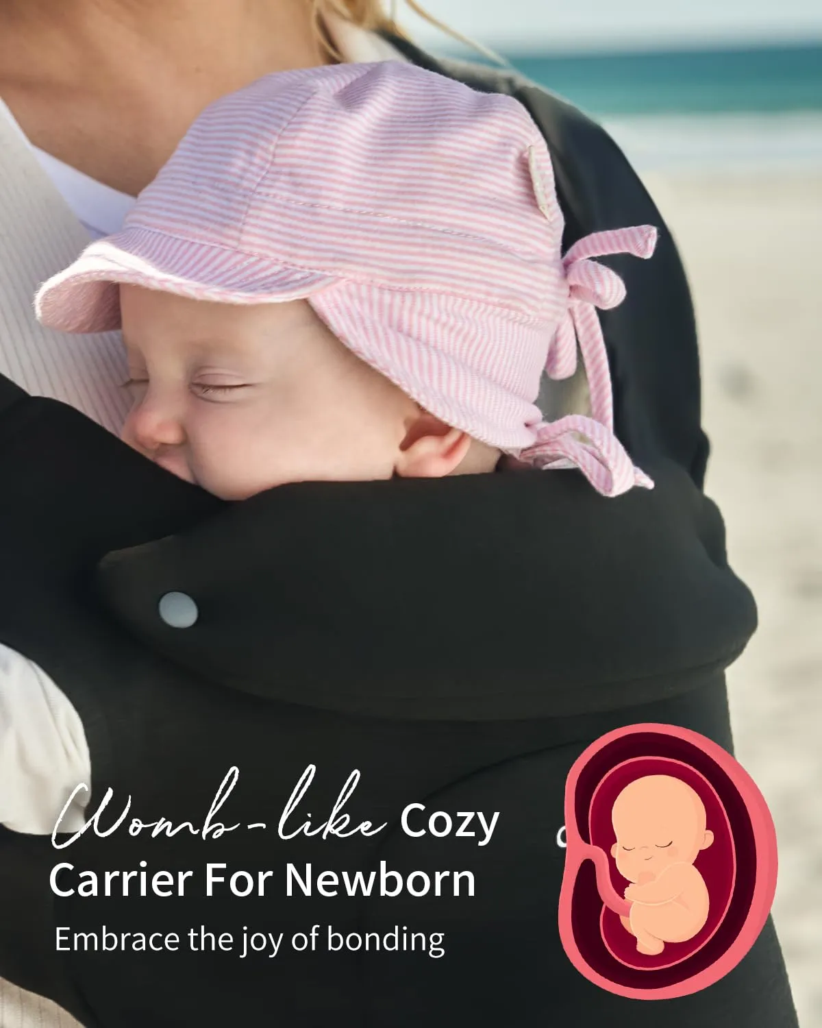GROWNSY Baby Carrier Newborn to Toddler, Cozy Baby Wraps Carrier, Ergonomic Newborn Carrier with Head Support, Black