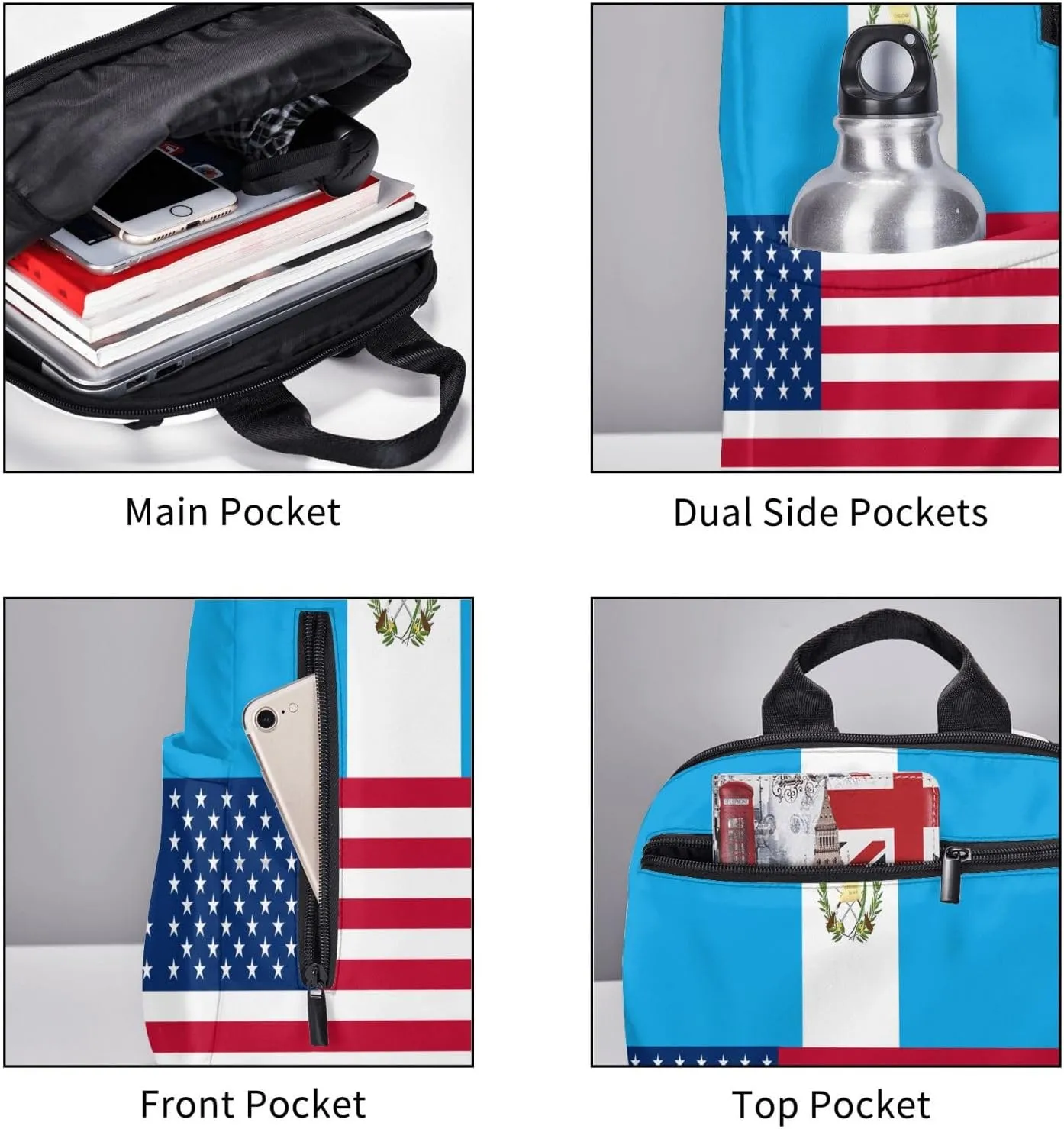 Guatemala Guatemalan American Flags Casual Laptop Backpack Travel Rucksack Sports Daypack Adjustable Strap Bags with Multi-Pockets for Working Running Camping