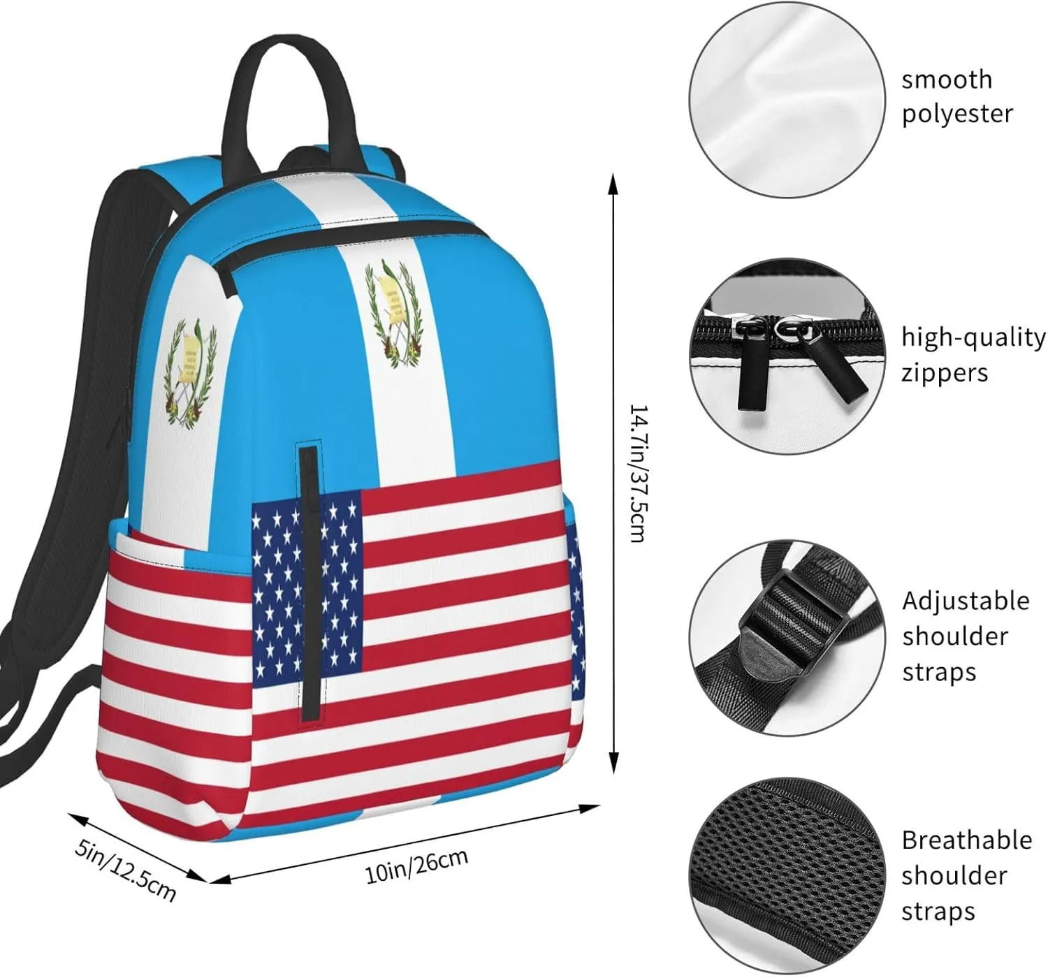 Guatemala Guatemalan American Flags Casual Laptop Backpack Travel Rucksack Sports Daypack Adjustable Strap Bags with Multi-Pockets for Working Running Camping