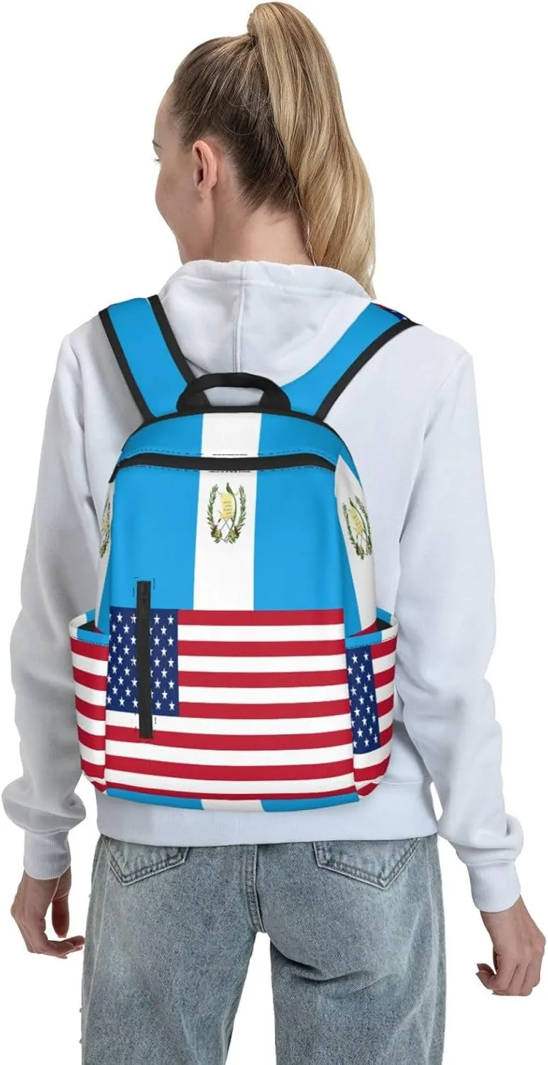Guatemala Guatemalan American Flags Casual Laptop Backpack Travel Rucksack Sports Daypack Adjustable Strap Bags with Multi-Pockets for Working Running Camping