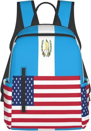 Guatemala Guatemalan American Flags Casual Laptop Backpack Travel Rucksack Sports Daypack Adjustable Strap Bags with Multi-Pockets for Working Running Camping