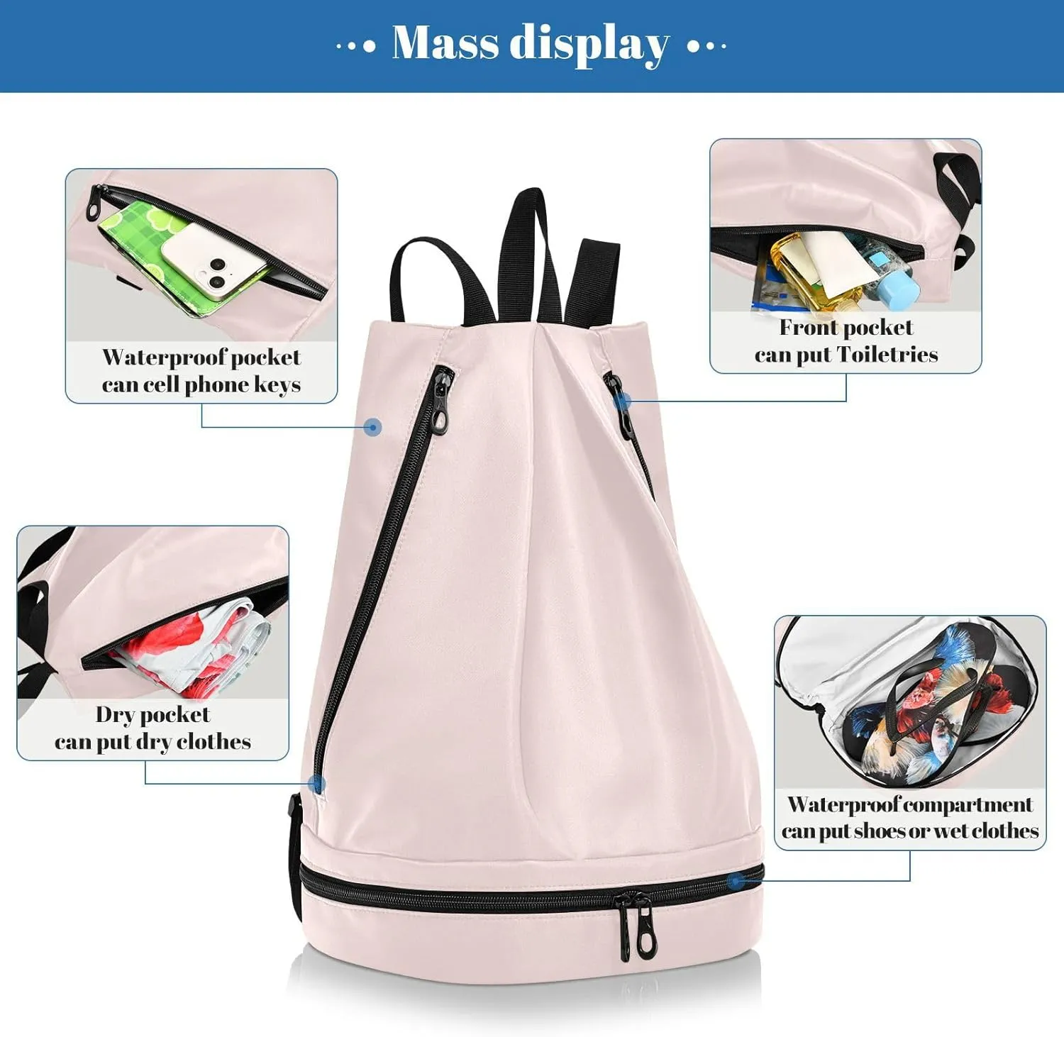 Gym Backpack Bag Misty Rose Sport Swimming Equipment Sackpack 20818