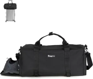 Gym Bag for Men with Shoe Compartment and Wet Pocket, Convertible Duffle & Gym Backpack, Waterproof Sports Bag with 2 Bottle Holders, Multipurpose Weekender Bag – Black