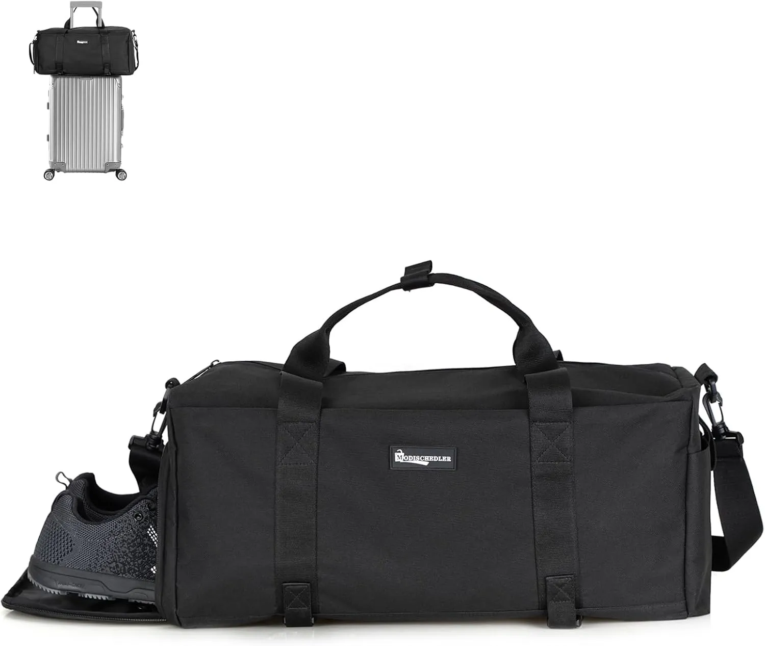 Gym Bag for Men with Shoe Compartment and Wet Pocket, Convertible Duffle & Gym Backpack, Waterproof Sports Bag with 2 Bottle Holders, Multipurpose Weekender Bag – Black