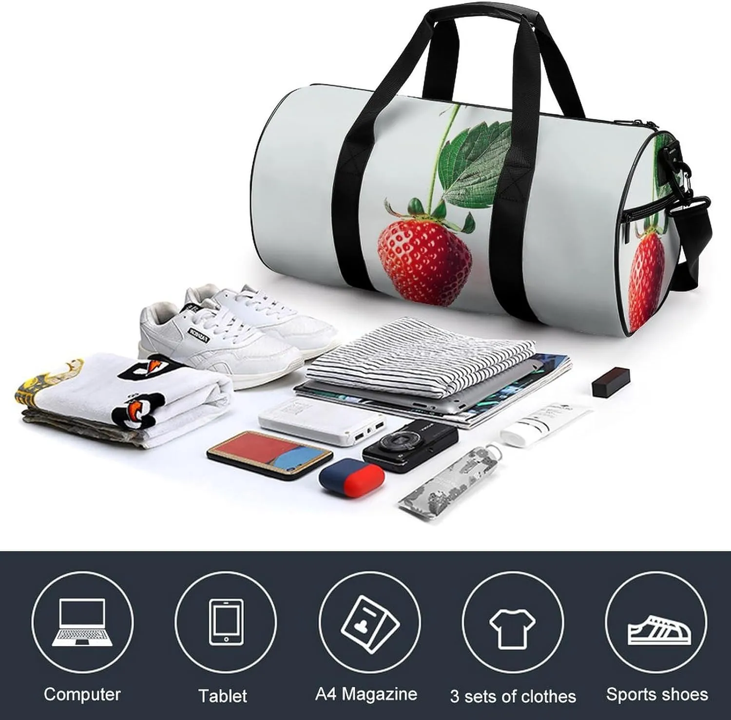 Gym Bag for Men Women A Strawberry Hanging Duffel Bag Overnight Bag with Compartment Gym Sackpac