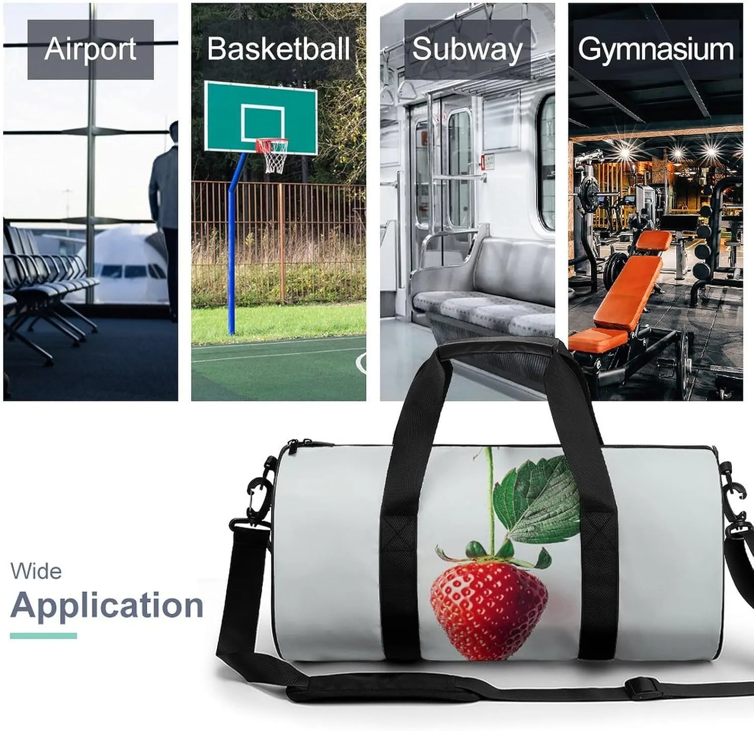 Gym Bag for Men Women A Strawberry Hanging Duffel Bag Overnight Bag with Compartment Gym Sackpac