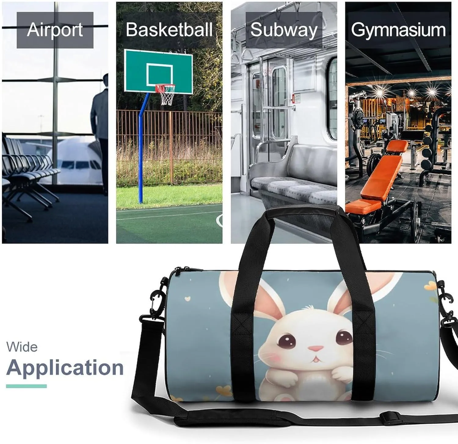 Gym Bag for Men Women Cartoon Cute Bunny Duffel Bag Overnight Bag with Compartment Gym Sackpac
