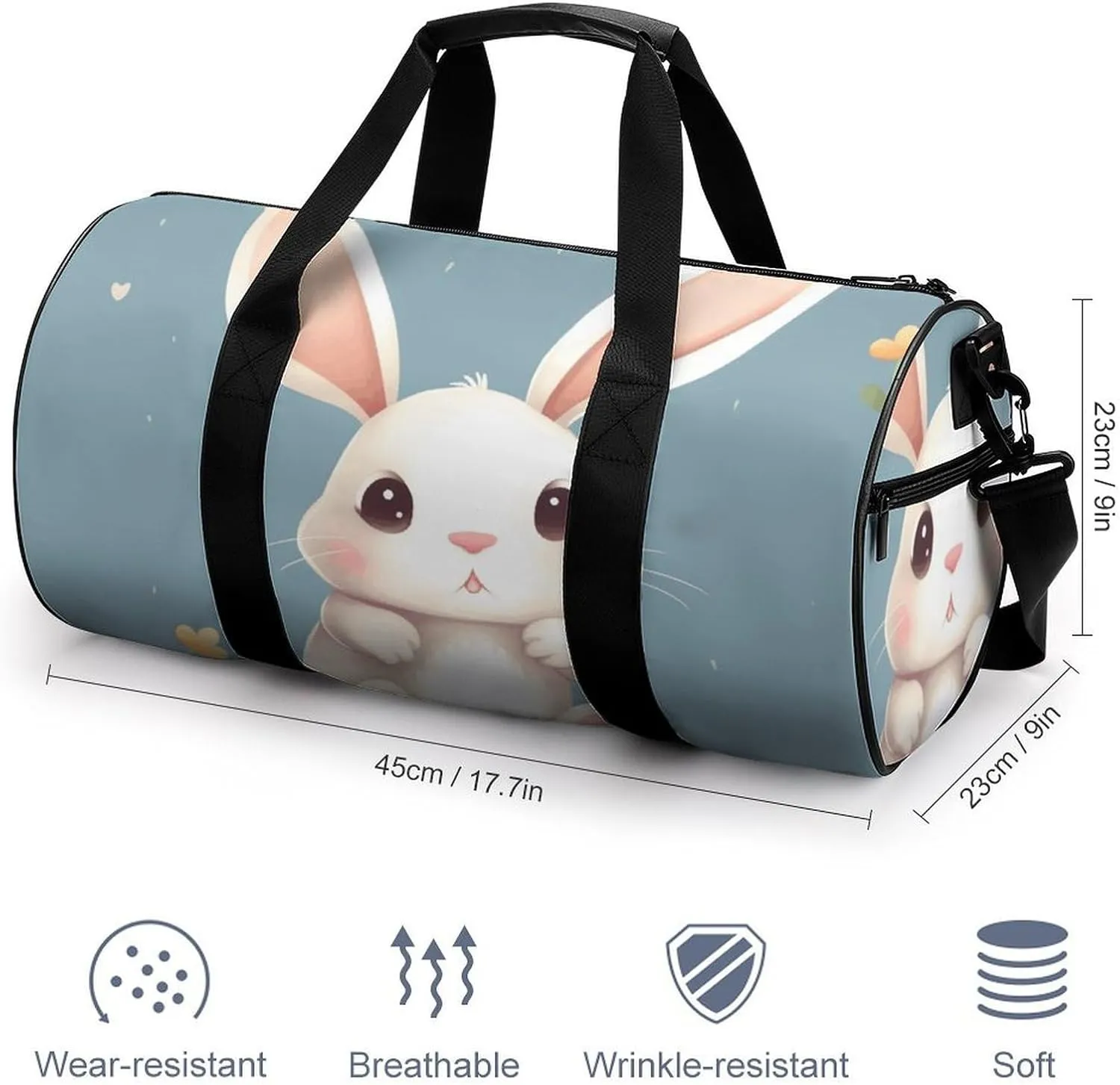 Gym Bag for Men Women Cartoon Cute Bunny Duffel Bag Overnight Bag with Compartment Gym Sackpac