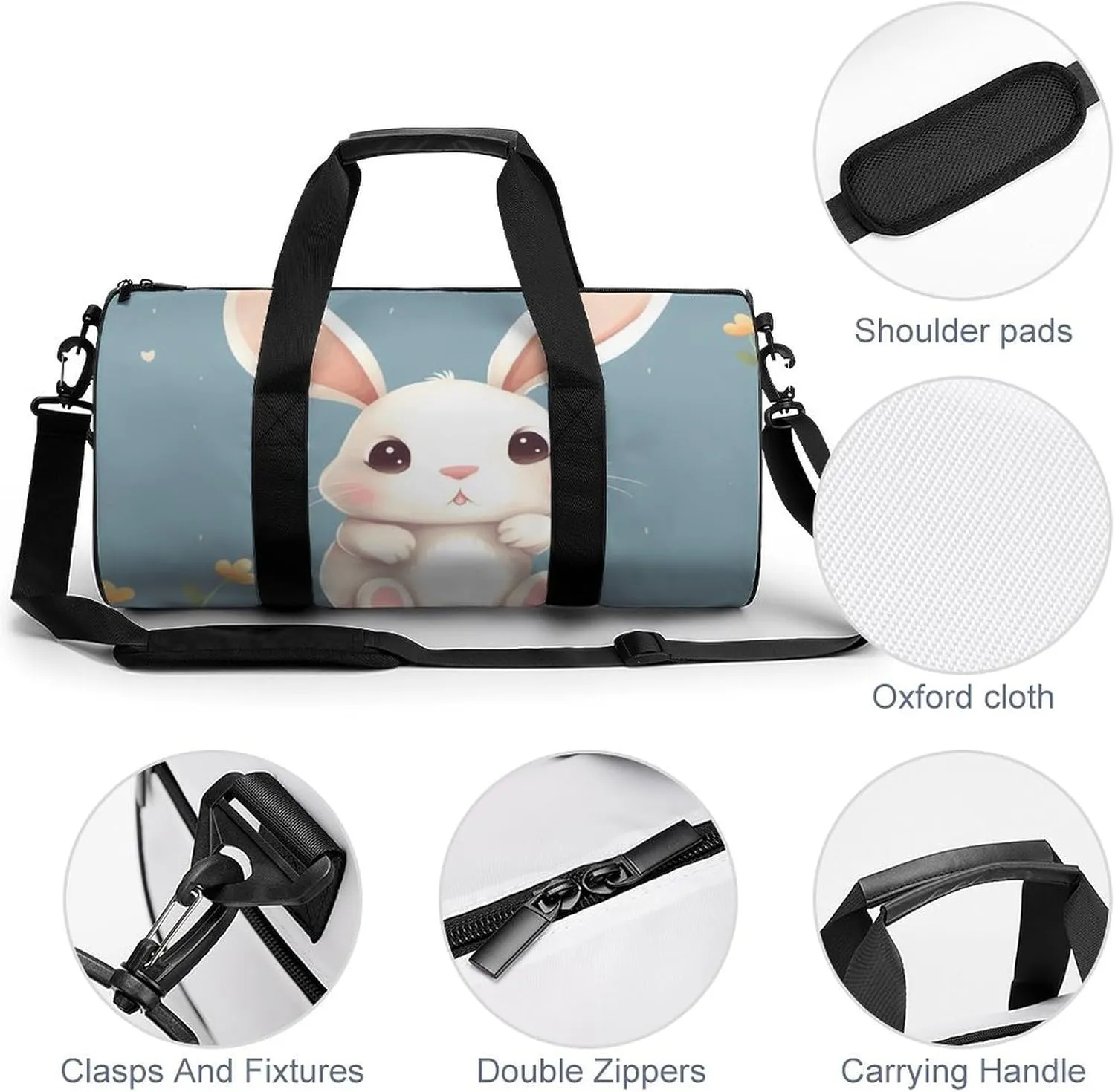 Gym Bag for Men Women Cartoon Cute Bunny Duffel Bag Overnight Bag with Compartment Gym Sackpac
