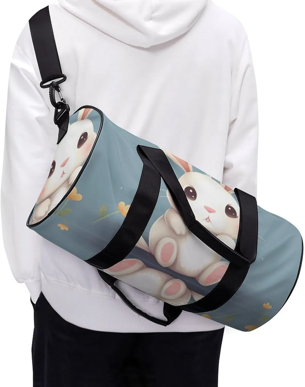 Gym Bag for Men Women Cartoon Cute Bunny Duffel Bag Overnight Bag with Compartment Gym Sackpac