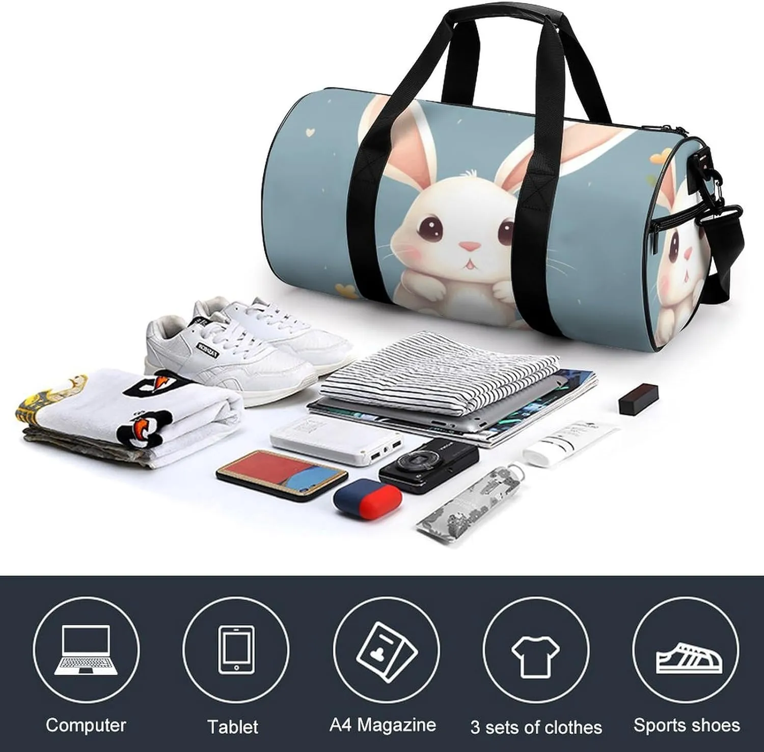 Gym Bag for Men Women Cartoon Cute Bunny Duffel Bag Overnight Bag with Compartment Gym Sackpac