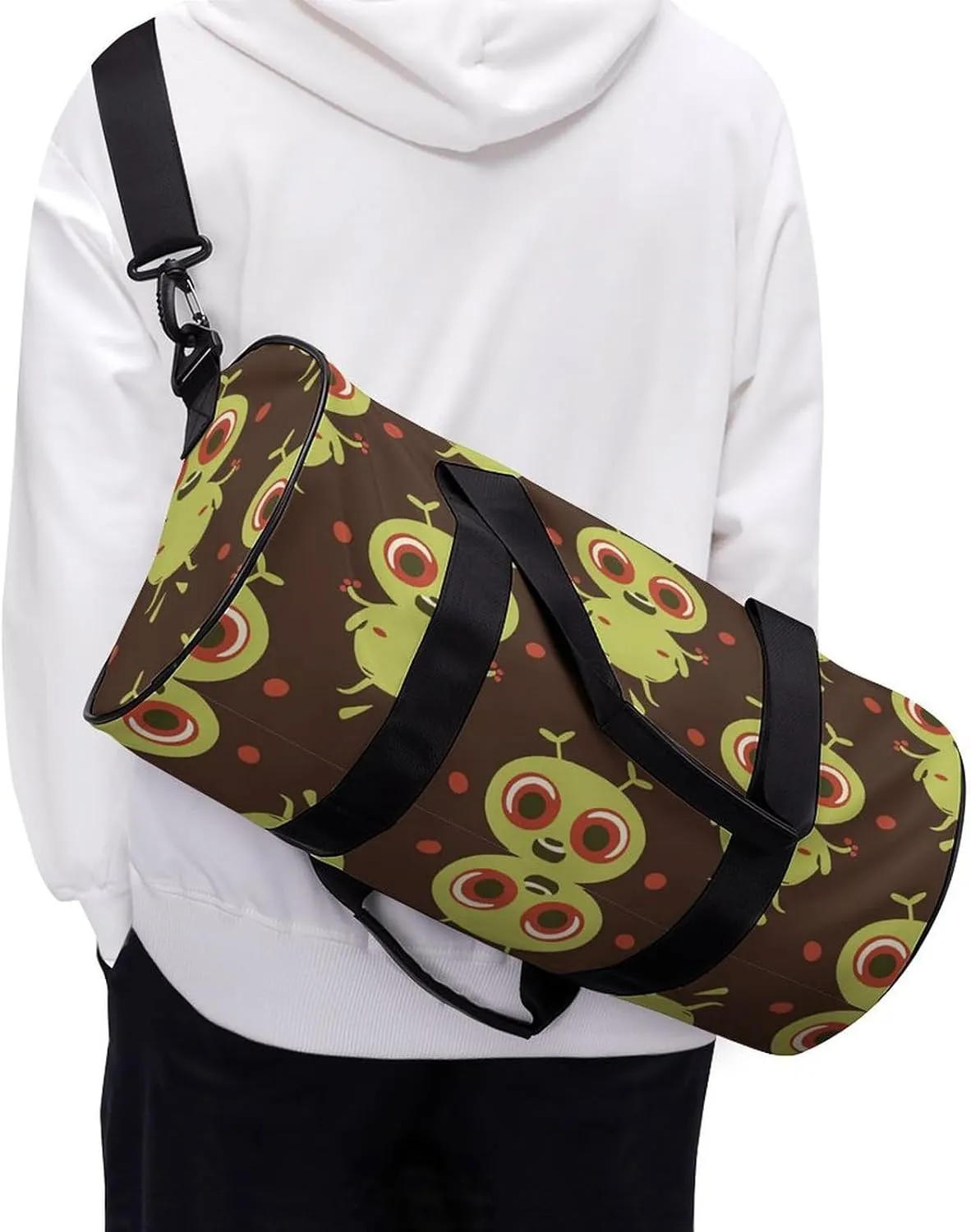 Gym Bag for Men Women Cartoon Green Alien Duffel Bag Overnight Bag with Compartment Gym Sackpac