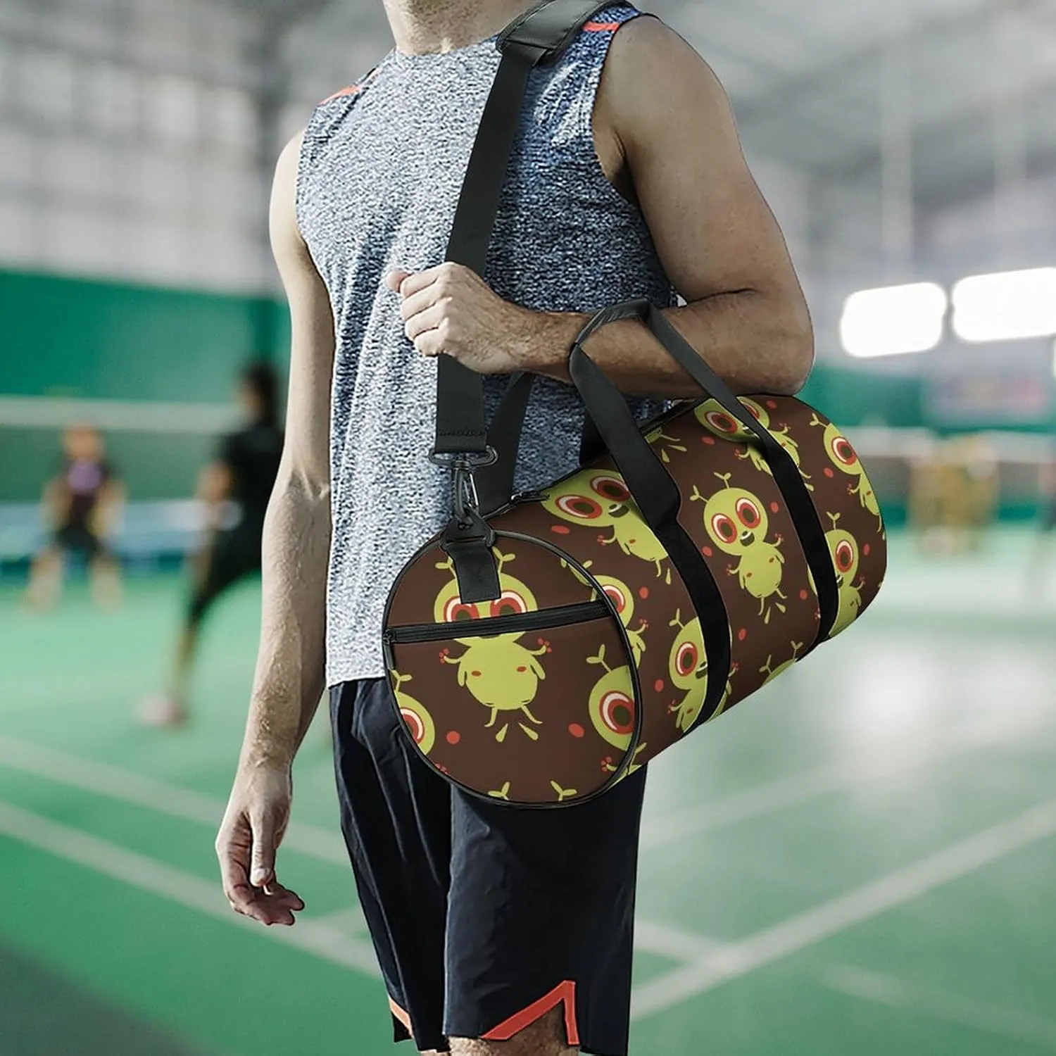 Gym Bag for Men Women Cartoon Green Alien Duffel Bag Overnight Bag with Compartment Gym Sackpac