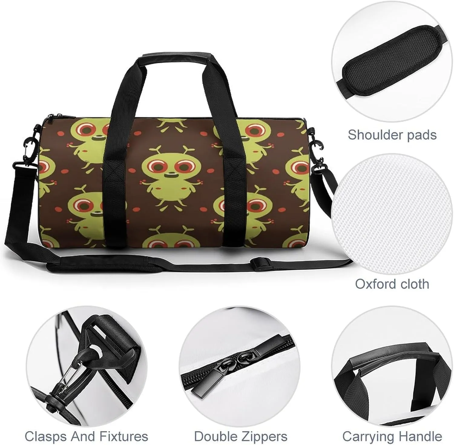 Gym Bag for Men Women Cartoon Green Alien Duffel Bag Overnight Bag with Compartment Gym Sackpac