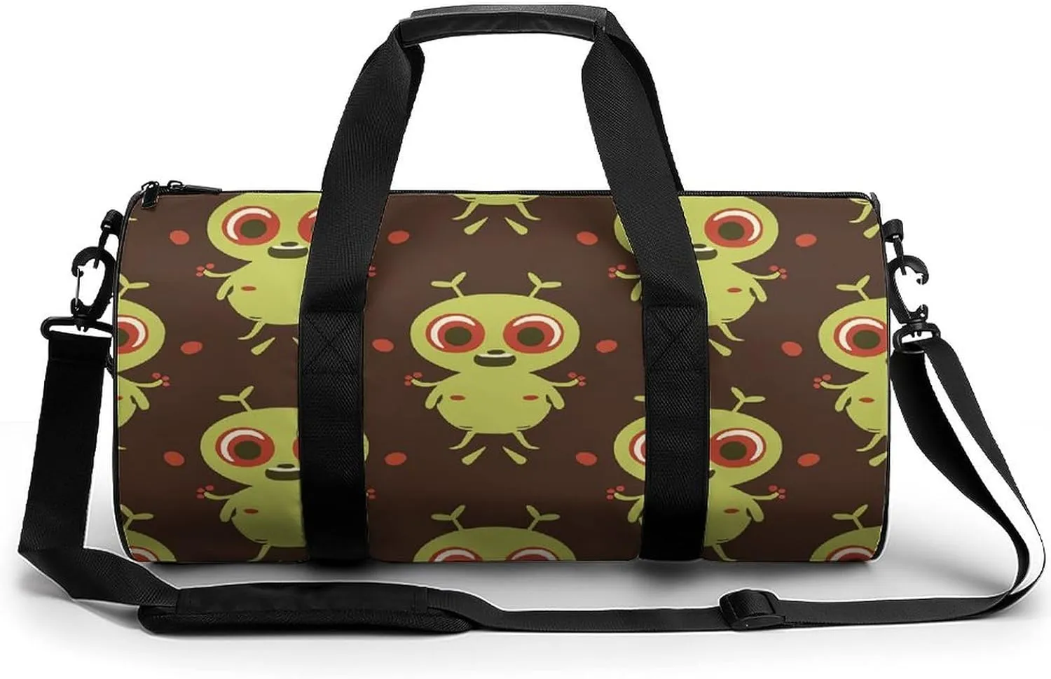 Gym Bag for Men Women Cartoon Green Alien Duffel Bag Overnight Bag with Compartment Gym Sackpac