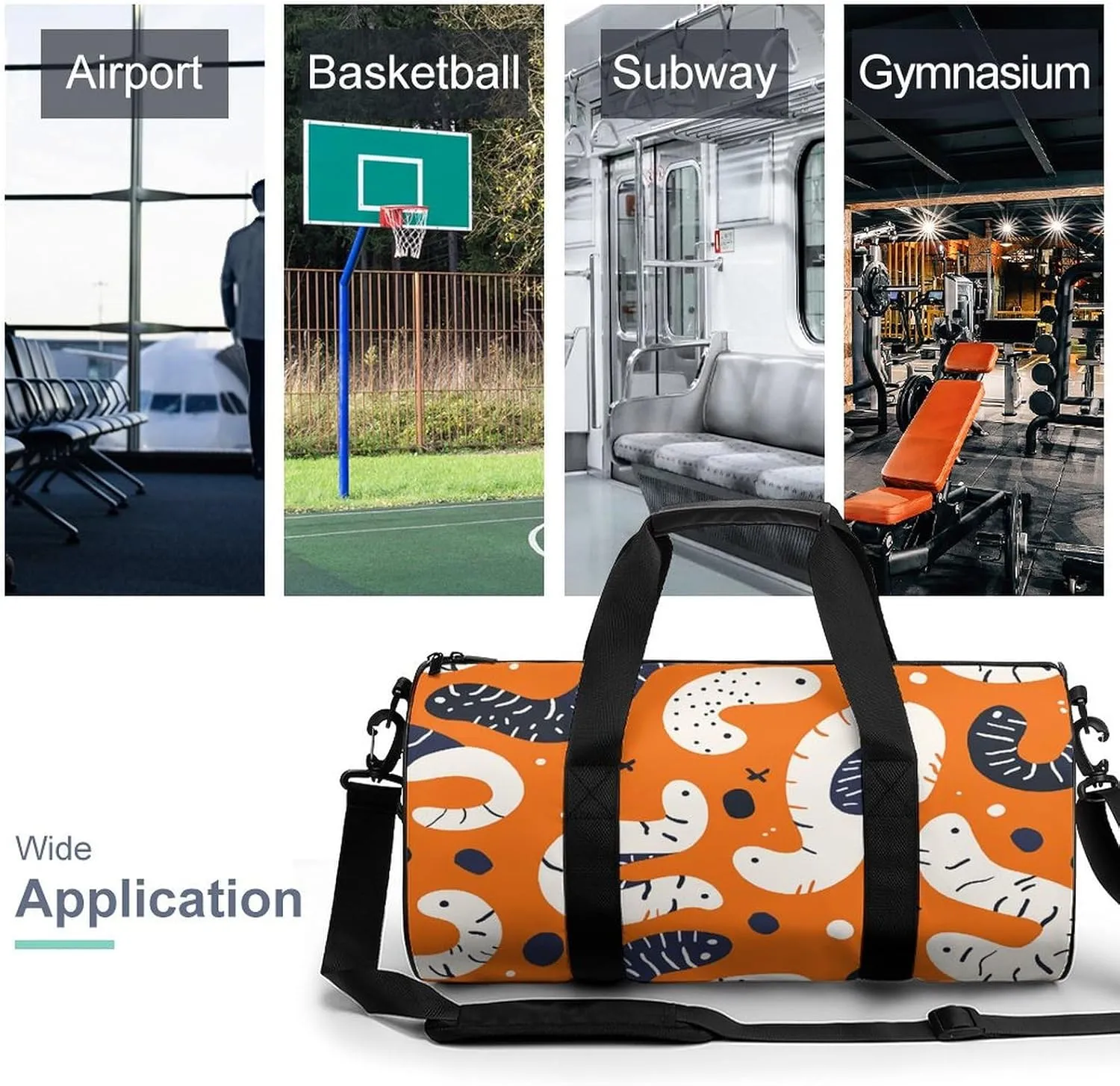Gym Bag for Men Women Cartoon White Worm Duffel Bag Overnight Bag with Compartment Gym Sackpac