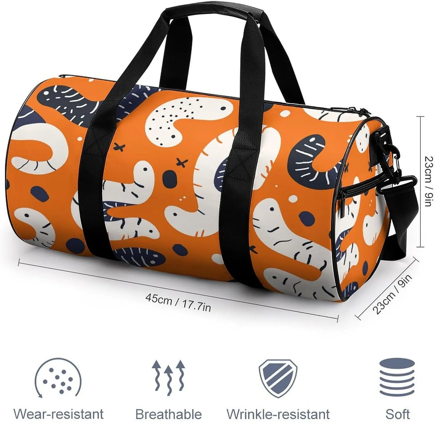 Gym Bag for Men Women Cartoon White Worm Duffel Bag Overnight Bag with Compartment Gym Sackpac