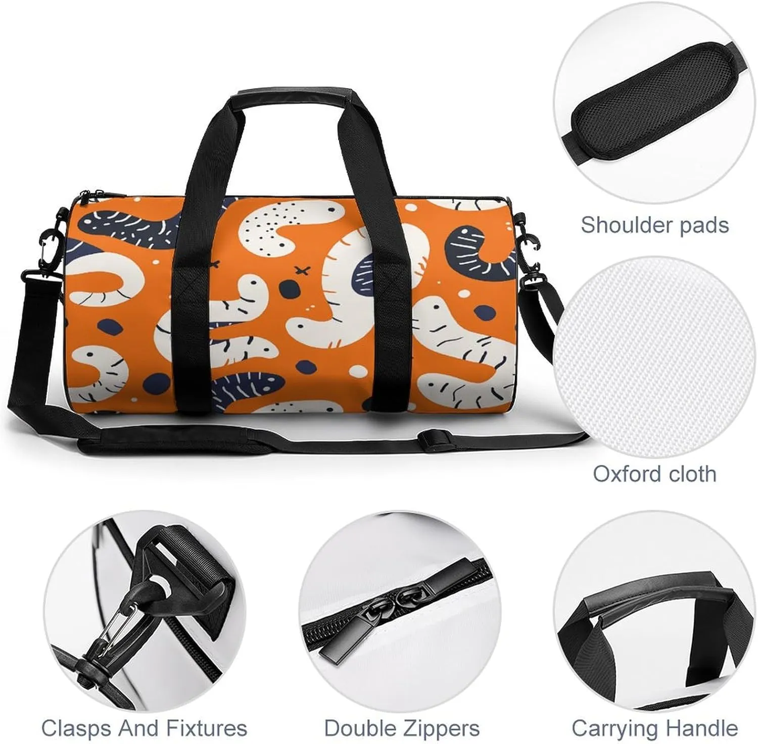 Gym Bag for Men Women Cartoon White Worm Duffel Bag Overnight Bag with Compartment Gym Sackpac