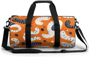 Gym Bag for Men Women Cartoon White Worm Duffel Bag Overnight Bag with Compartment Gym Sackpac