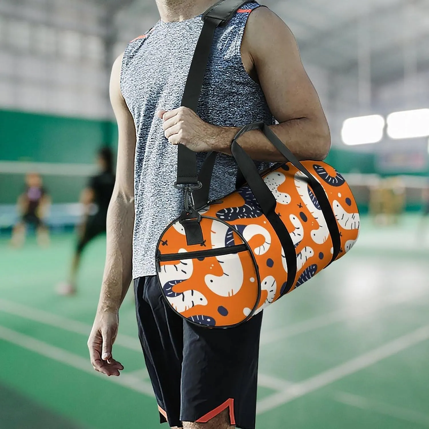 Gym Bag for Men Women Cartoon White Worm Duffel Bag Overnight Bag with Compartment Gym Sackpac