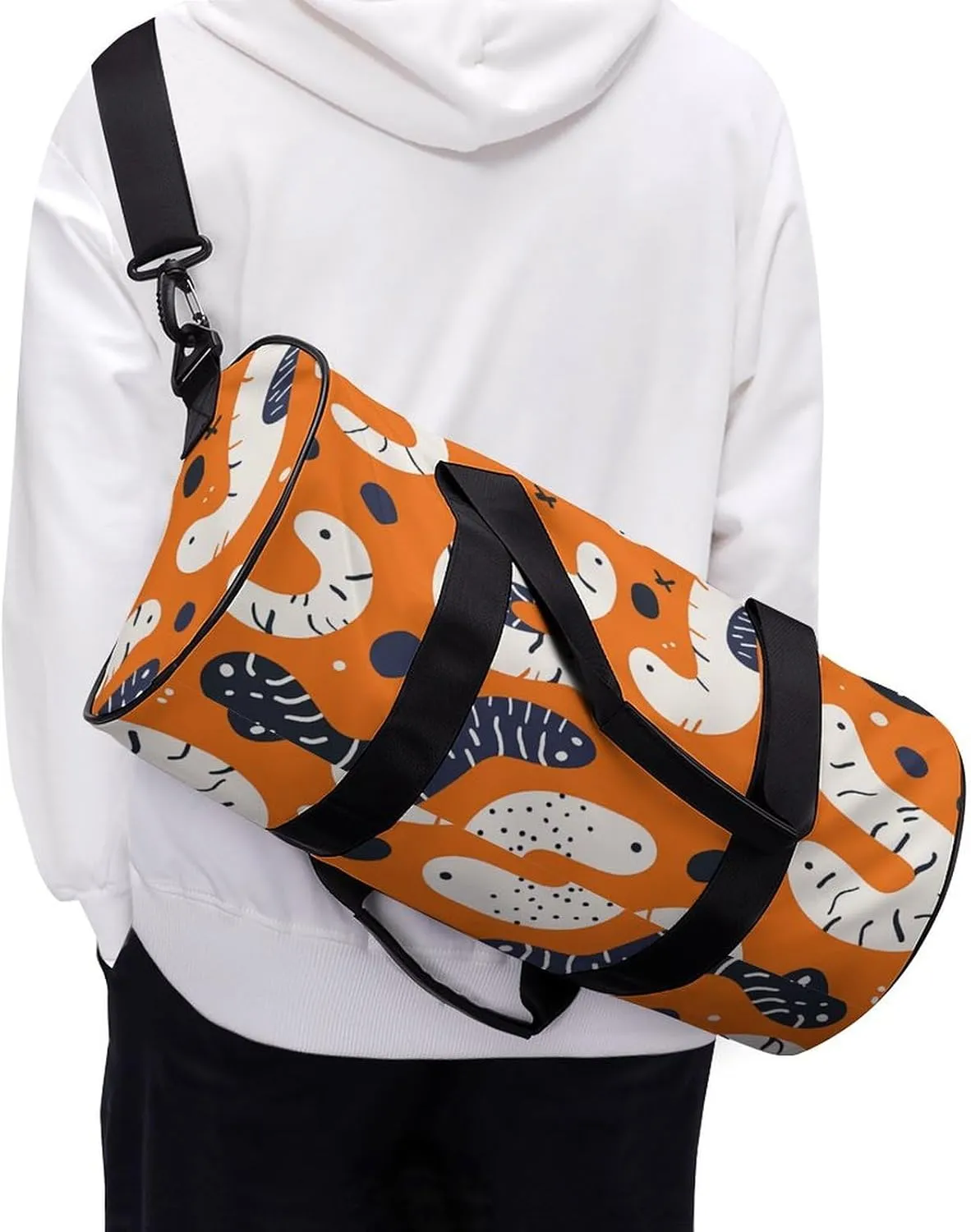 Gym Bag for Men Women Cartoon White Worm Duffel Bag Overnight Bag with Compartment Gym Sackpac
