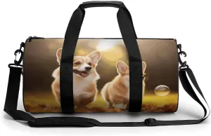 Gym Bag for Men Women Cute Corgi Dog Duffel Bag Overnight Bag with Compartment Gym Sackpac