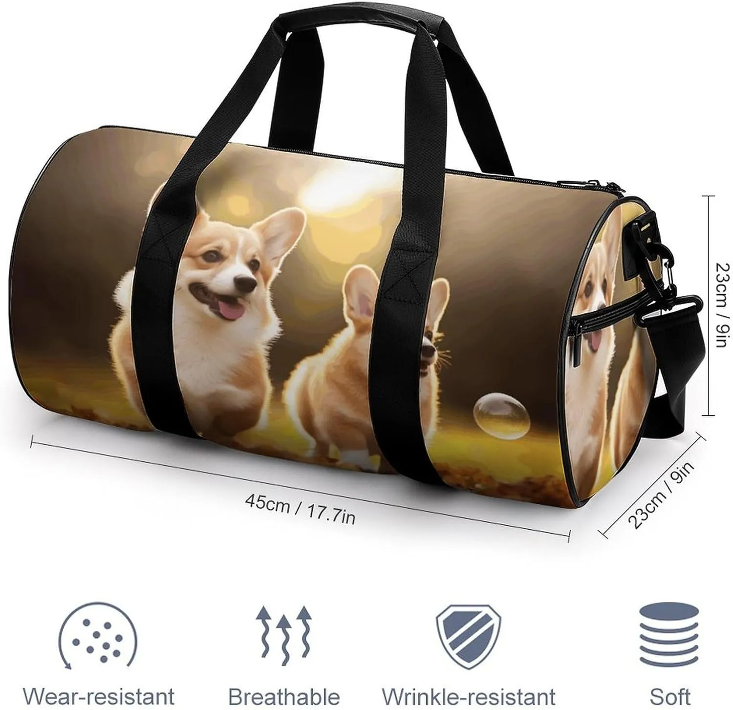 Gym Bag for Men Women Cute Corgi Dog Duffel Bag Overnight Bag with Compartment Gym Sackpac