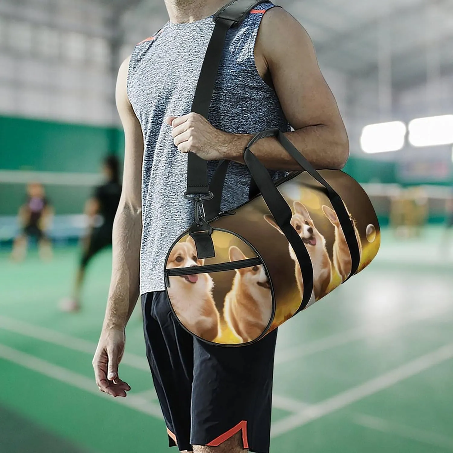 Gym Bag for Men Women Cute Corgi Dog Duffel Bag Overnight Bag with Compartment Gym Sackpac