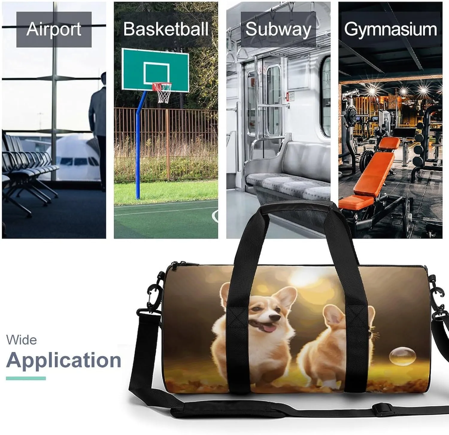 Gym Bag for Men Women Cute Corgi Dog Duffel Bag Overnight Bag with Compartment Gym Sackpac
