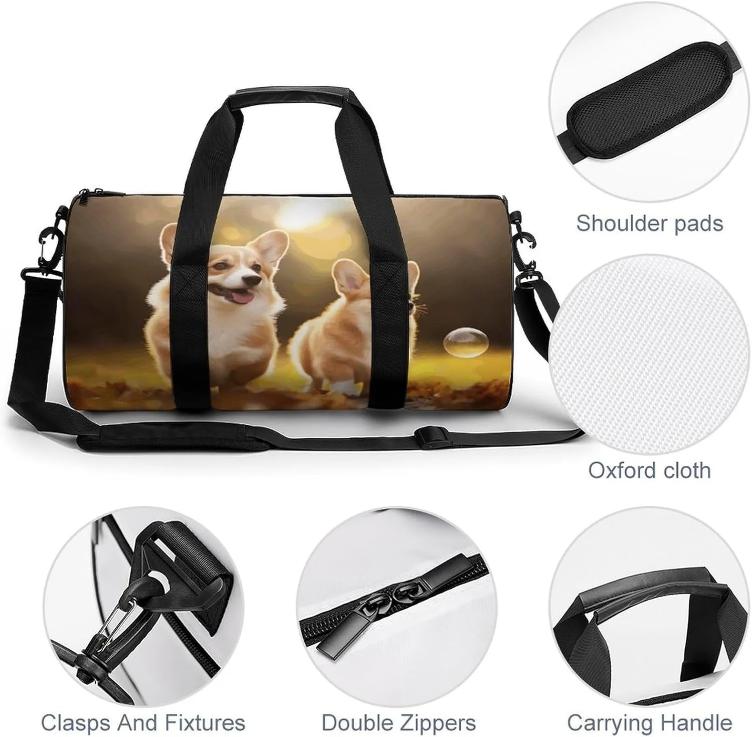 Gym Bag for Men Women Cute Corgi Dog Duffel Bag Overnight Bag with Compartment Gym Sackpac