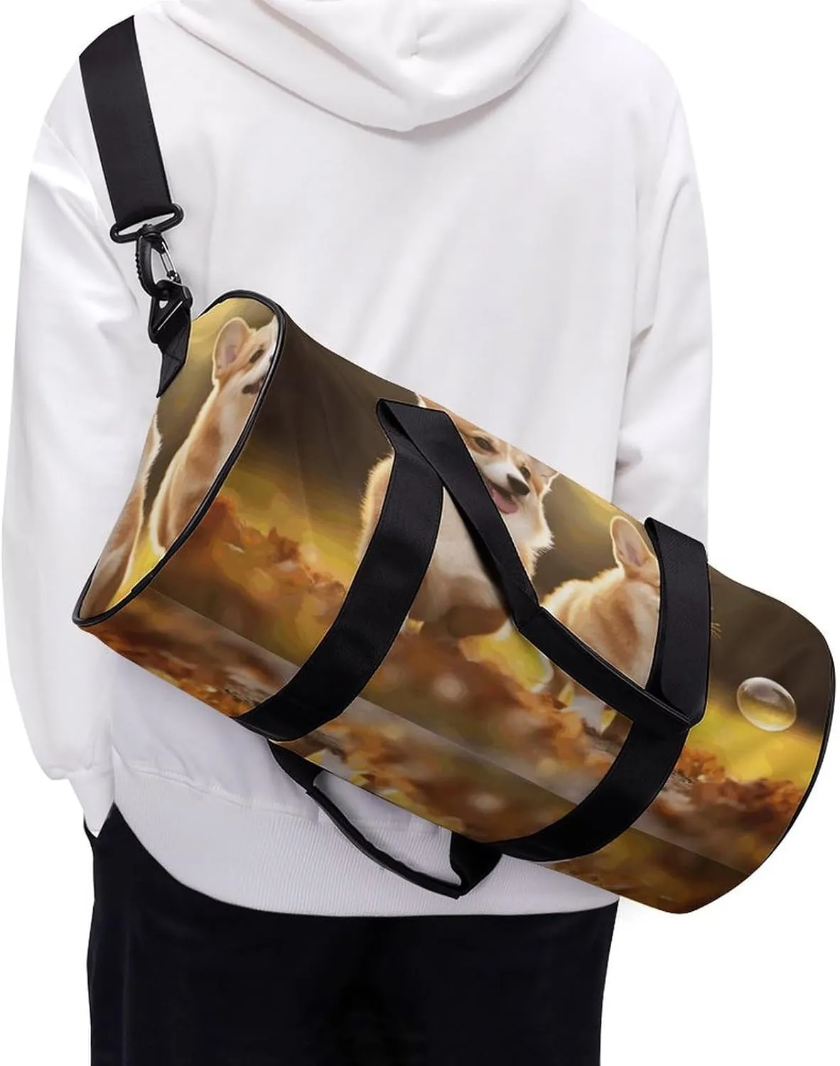 Gym Bag for Men Women Cute Corgi Dog Duffel Bag Overnight Bag with Compartment Gym Sackpac